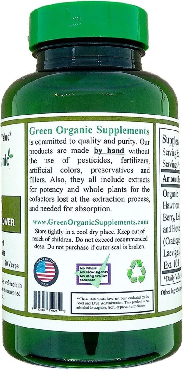 Caja del paquete de cápsulas de espino blanco Green Organic Supplements