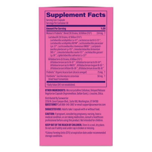 Version 1.0.0 Caja y cápsulas probiótico Sunwarrior 50 mil millones CFU