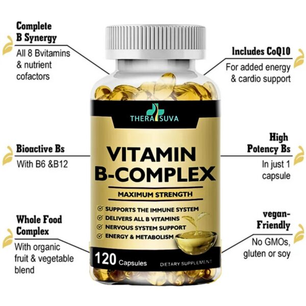 Caja y cápsulas en envase TheraSuva B-Complex