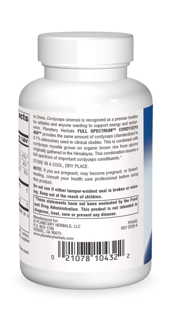 Caja de Cordyceps 450 mg Planetary Herbals para energía y resistencia