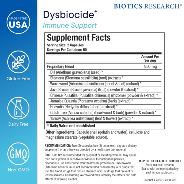 Caja de Dysbiocide Biotics Research 120 cápsulas