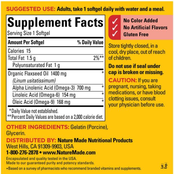 Caja y frasco del suplemento de aceite de semilla de lino Chloe'C 1400 mg