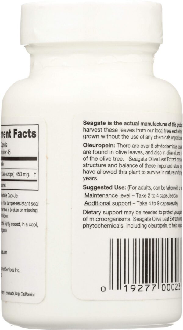 Caja y frasco de cápsulas extracto hoja de olivo Seagate