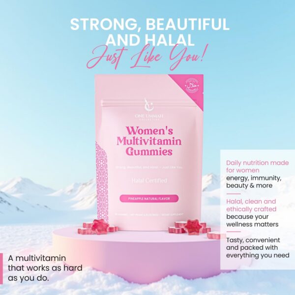 Caja y frasco gomitas multivitaminas veganas One Ummah para mujeres