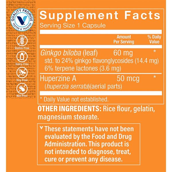 Caja y frasco Huperzina A con Ginkgo Biloba para memoria y cognición