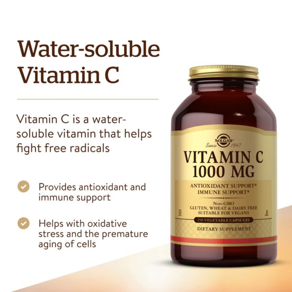 Caja y frasco Solgar vitamina c 1000 mg