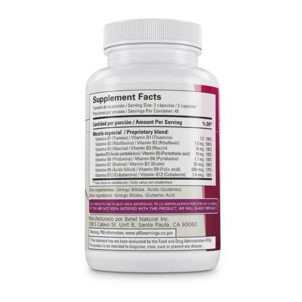Caja y frasco suplemento complejo B+ Betel Natural