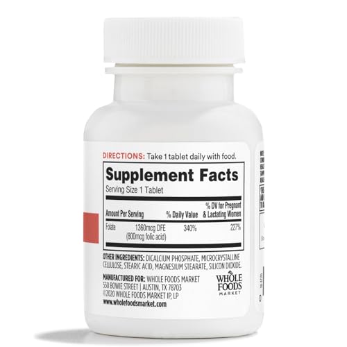 Caja frontal ácido fólico 365 Whole Foods Market 250 tabletas