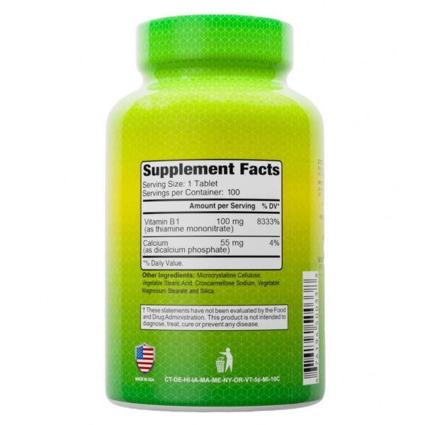 Caja frontal de vitamina B-1 ALFA VITAMINS 100 tabletas