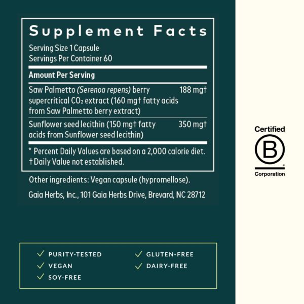 Caja Gaia Herbs Saw Palmetto apoyo próstata y salud masculina