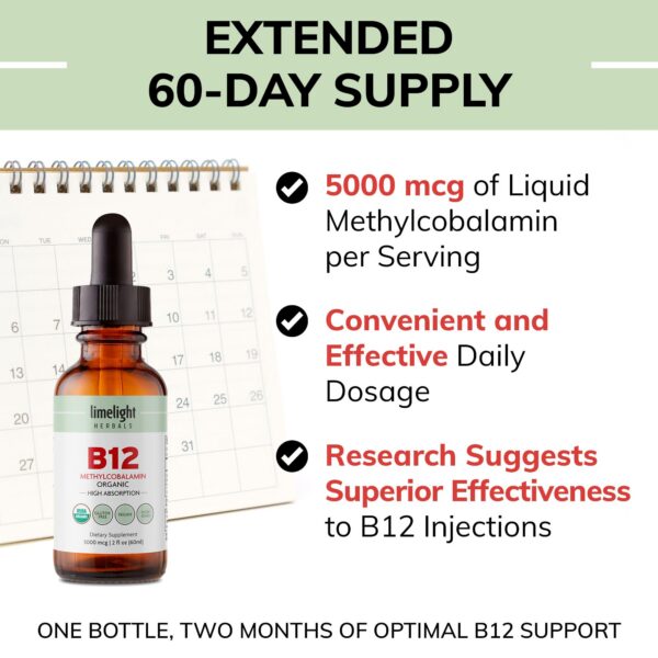 Caja gotas líquidas vitamina B12 orgánica Limelight Herbals USA