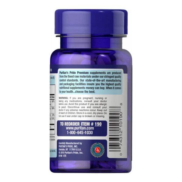 Caja con información del suplemento complejo B Puritan's Pride