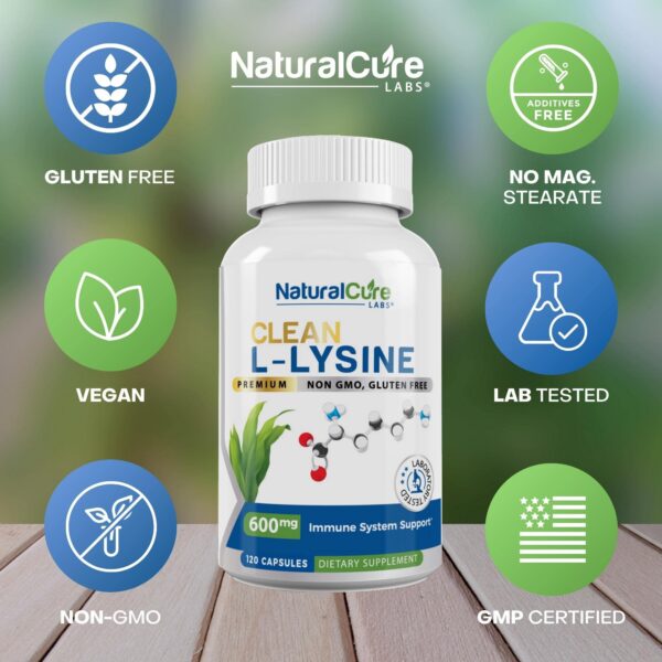 Caja de L-Lisina 600mg Natural Cure Labs 120 cápsulas vegano