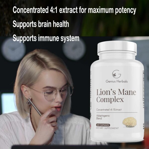 Caja lateral Genius Herbals Lions Mane Complex 60 cápsulas