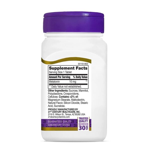 Caja frontal melatonina 21st Century 10mg disolución rápida cherry