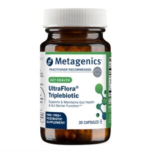 Caja Metagenics UltraFlora Triplebiotic con Akkermansia 30 cápsulas