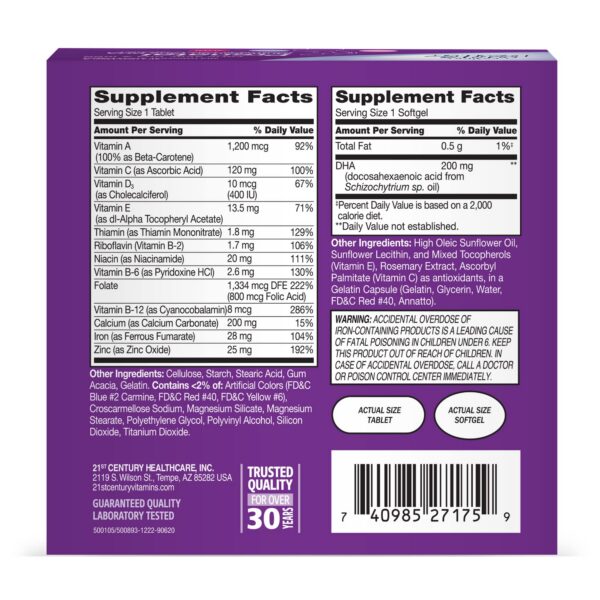 Caja multivitamínico prenatal 21st Century 120 unidades