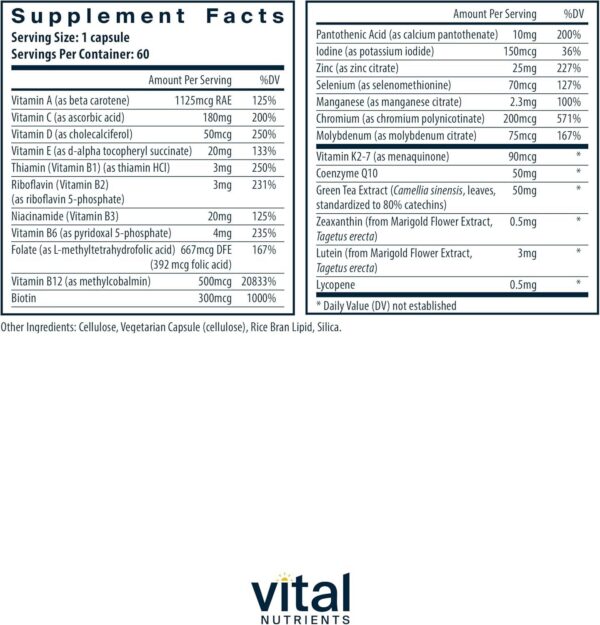 Version 1.0.0 Caja multivitamínico vegano Vital Nutrients 60 cápsulas