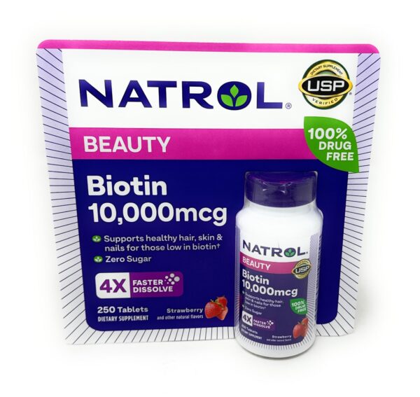 Caja Natrol Biotina 5000 mcg 250 tabletas para salud de belleza