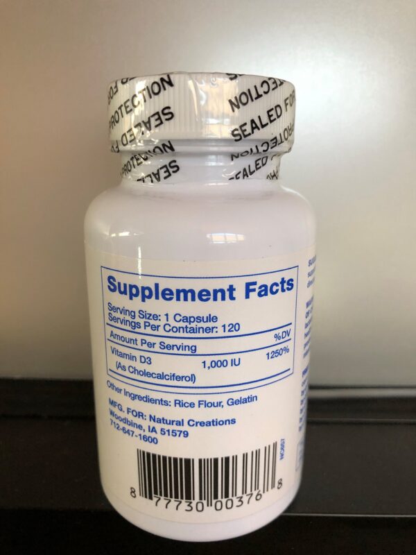 Caja suplemento Natural Creations Vitamina D3 1000 UI