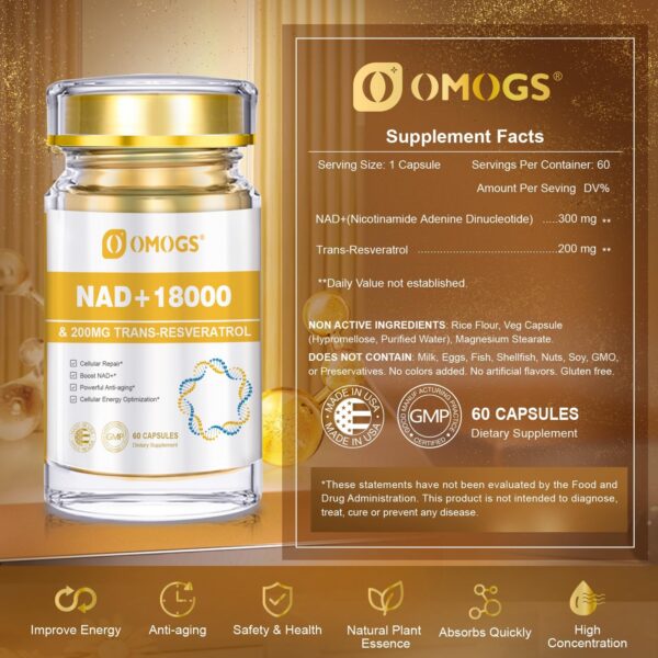 Caja OMOGS NAD+ con trans-resveratrol 60 cápsulas