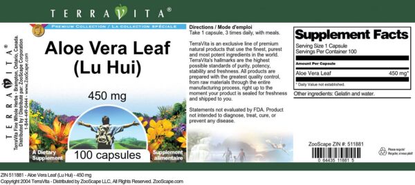 Detalle botella sellada Aloe Vera Lu Hui 450 mg TierraVita