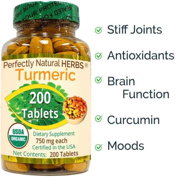 Caja Perfectly Natural Herbs cúrcuma 750 mg 200 tabletas