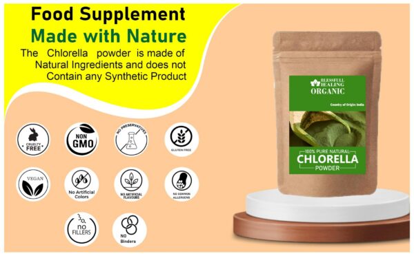 Caja de polvo de chlorella orgánico 100 gramos Blessfull Healing