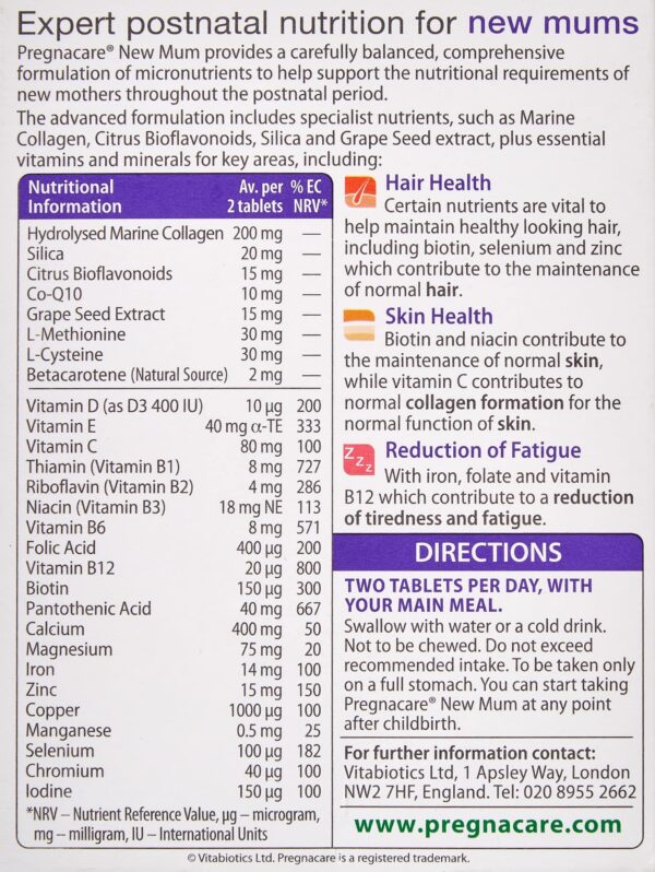 Caja Pregnacare por Vitabiotics para nueva mamá 56 tabletas