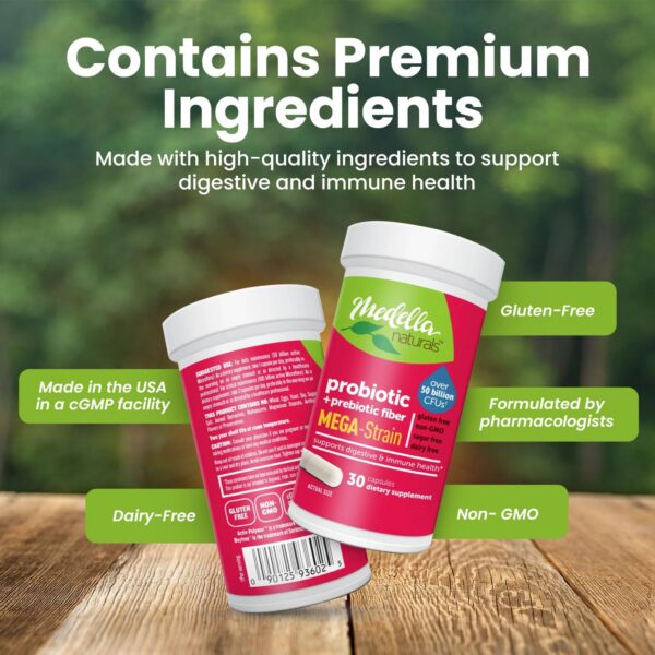 Caja de probióticos Mega-Strain con 30 cápsulas rosas