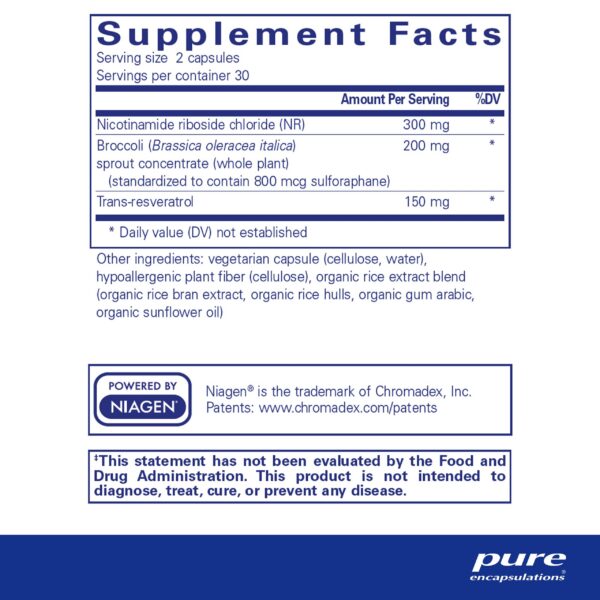 Caja de Pure Encapsulations NR Longevity sin gluten