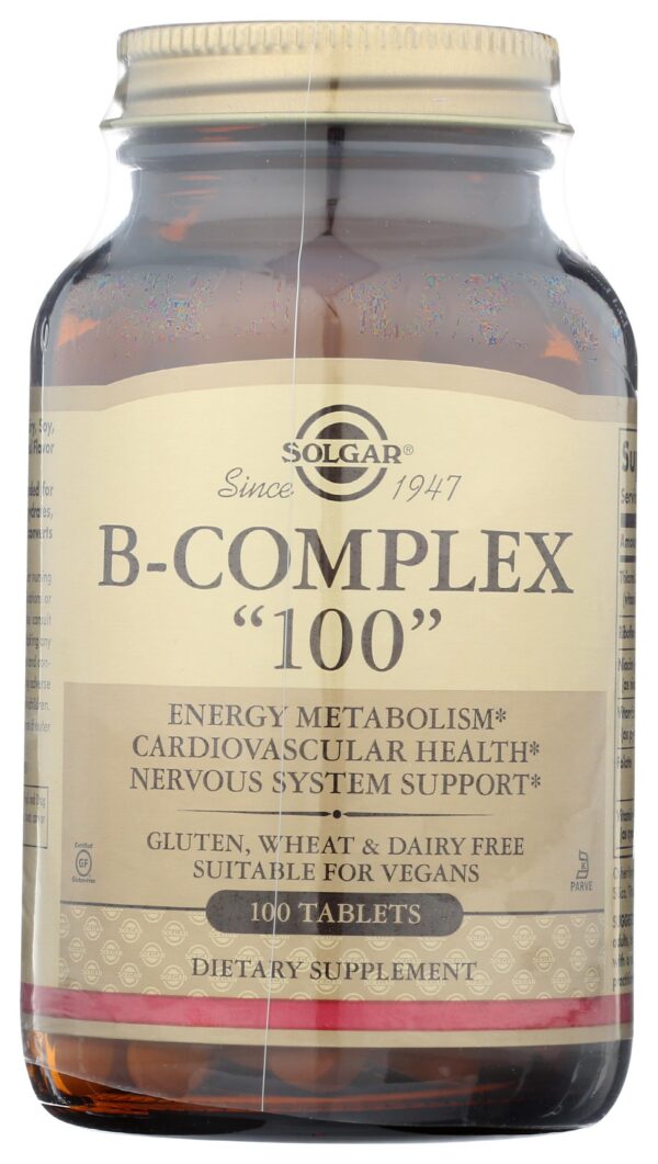 Caja Solgar B-Complex 100 tabletas para metabolismo y energía vegano