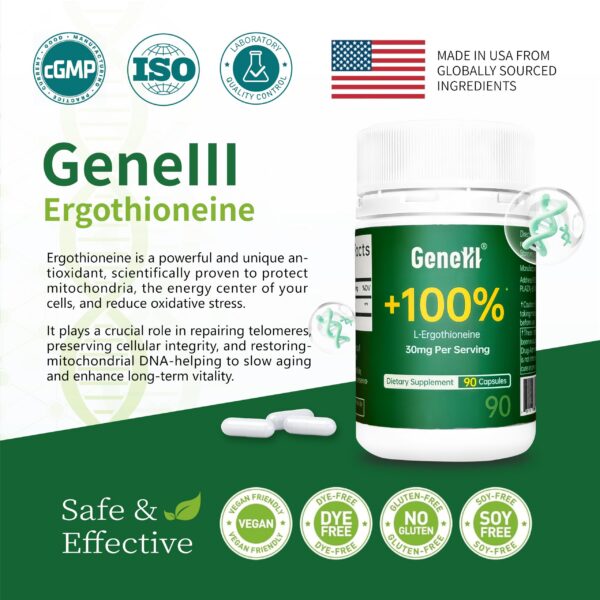 Caja del suplemento GENEIII L-Ergothioneine para longevidad