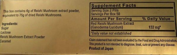 Caja de suplemento de hongo Reishi Nissan abierta