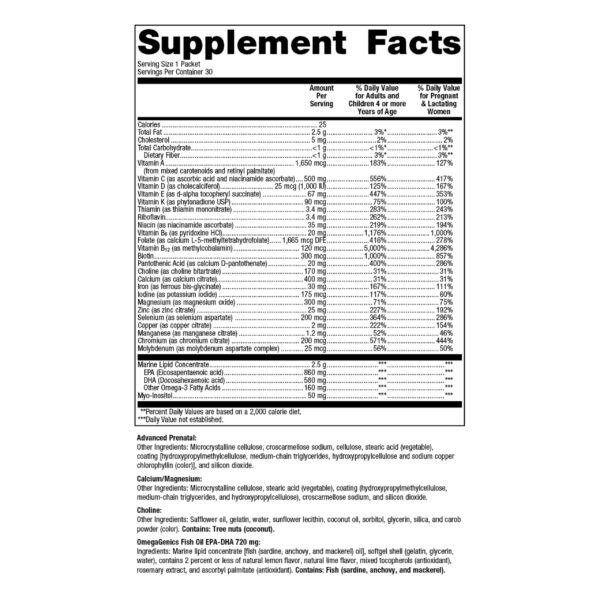 Caja de suplemento prenatal Metagenics Essential Wellness Pregnancy