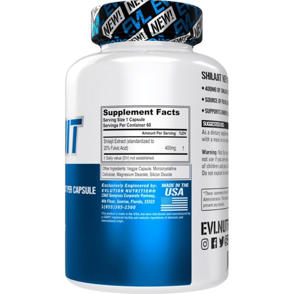 Caja del suplemento Shilajit de Evlution Nutrition