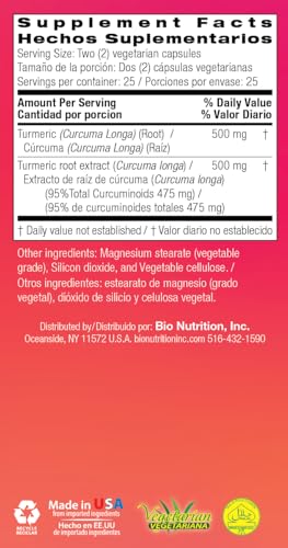 Caja suplemento Turmeric Curcumin Bio Nutrition 50 cápsulas