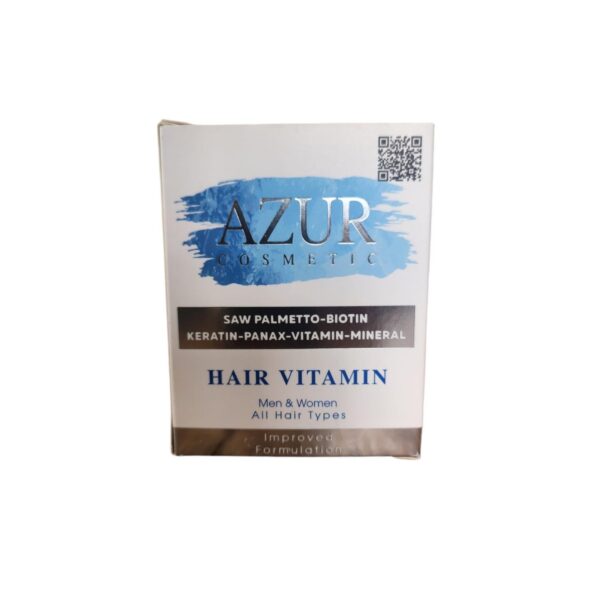 Caja del suplemento vitaminico Azur Cosmetic para fortalecer cabello