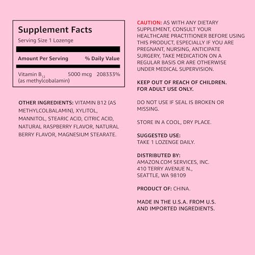 Version 1.0.0 Caja de vitamina B12 Amazon Elements 5000 mcg para energía y sistema inmune