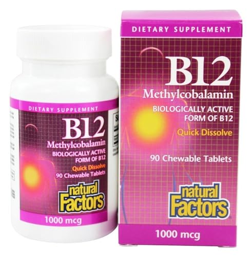Caja vitamina B12 Natural Factors masticable 1000 mcg 90 tabletas