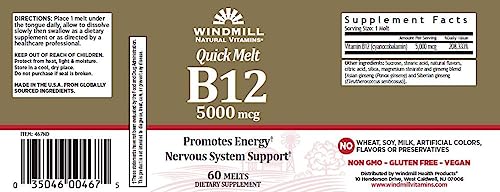 Version 1.0.0 Caja Windmill suplemento vitamina B12 rápida absorción