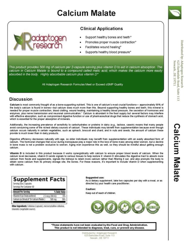 Version 1.0.0 Frente del envase de calcio malato chelato