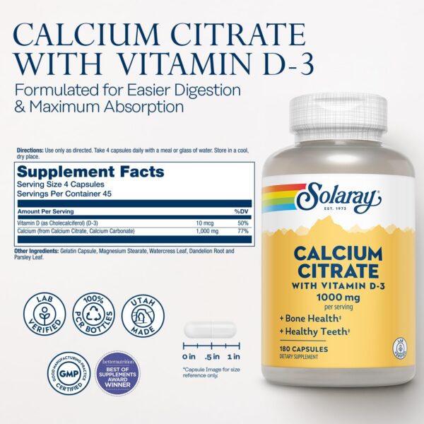 Calcium citrate capsules in bottle