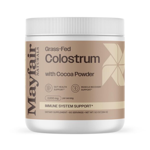Suplemento de calostro Mayfair Naturals con cacao y 60 porciones