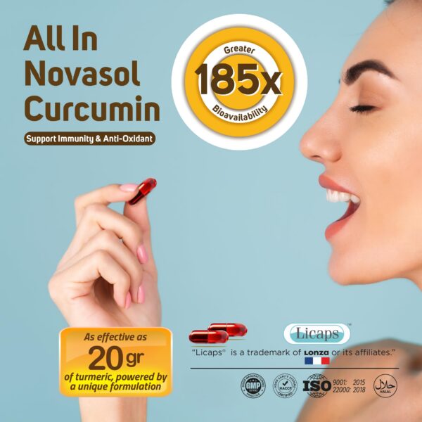 Cápsulas Licaps de curcumina de Camrusepa en blanco