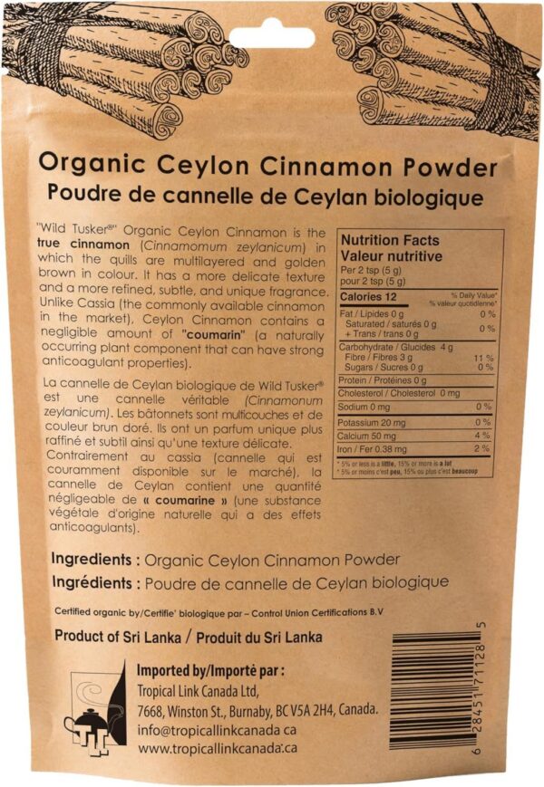 Canela en polvo orgánica para repostería y cocina