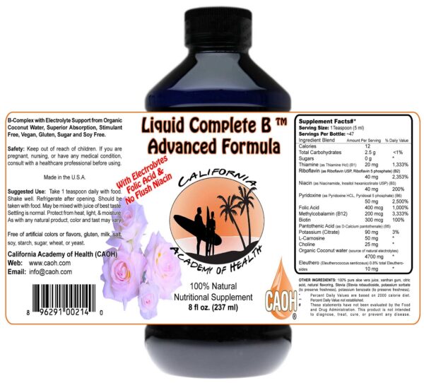 CAOH vitamina b complejo líquido etiqueta lateral