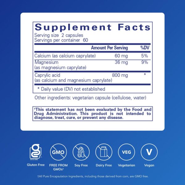 Version 1.0.0 Pure Encapsulations Caprylic Acid etiqueta trasera