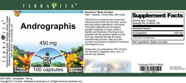 Capitulo de capsula Andrographis 450mg TerraVita suplemento natural salud