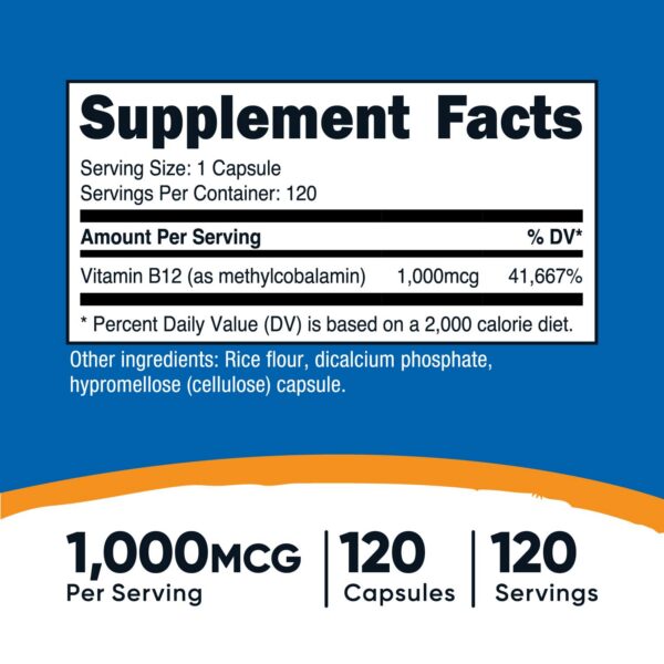 Cápsula vegetariana vitamina B12 Nutricost 1000 mcg
